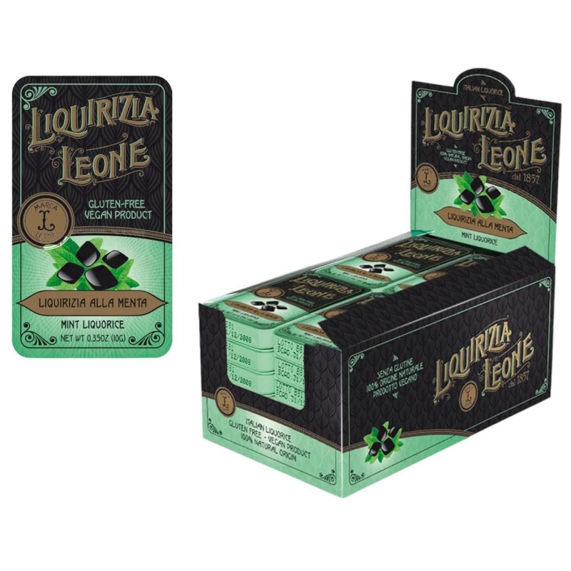 Tronchetti di Liquirizia alla Menta Leone Senza Zucchero gr.10x24