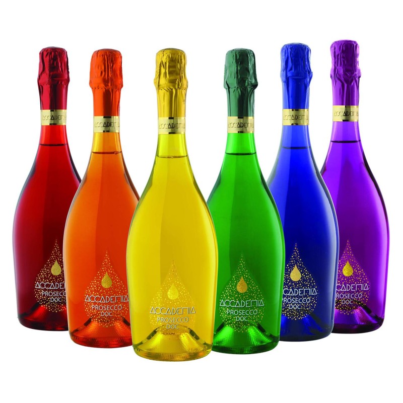 Prosecco DOC Accademia Collection 6 Colori Rainbow Bottega - 6 Bottiglie da 0,75 Litri (75 cl)