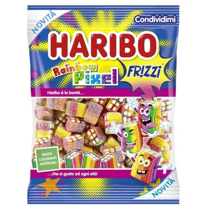 Haribo Rainbow Pixel Frizzi Caramelle Gommose e Zuccherate Gusto Frutta 80gr