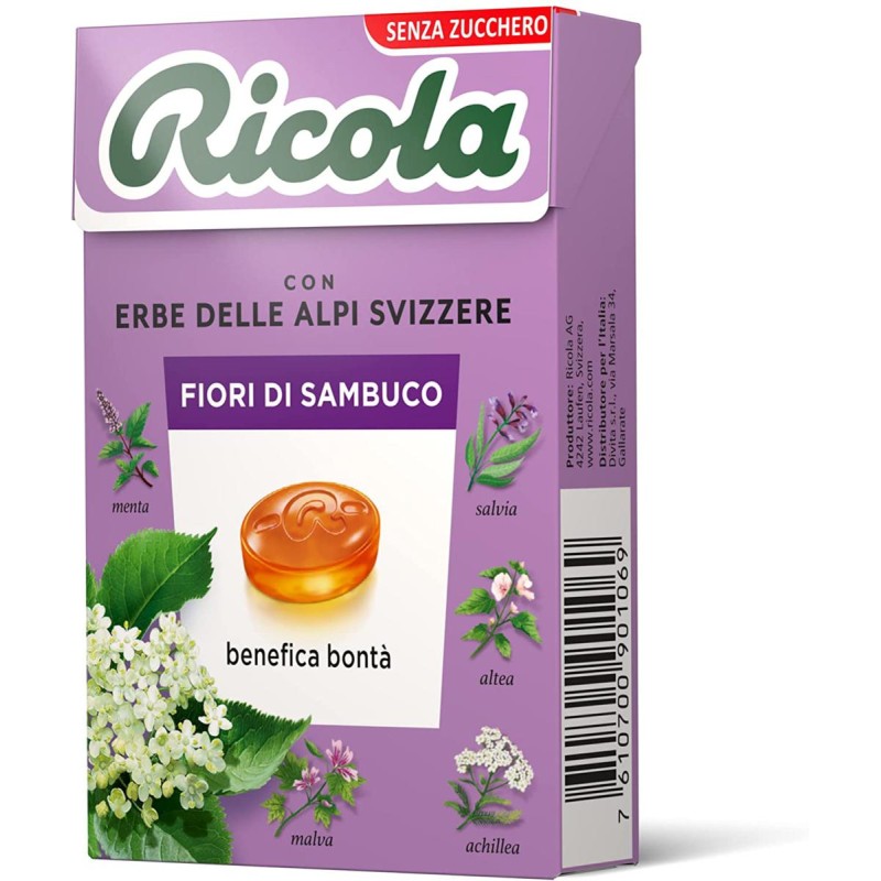 Ricola Fiori di Sambuco 1 Astuccio da 50 grammi Caramelle Balsamiche Senza Zucchero