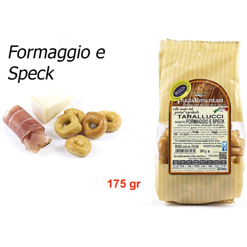 Puglialimentari Tarallucci Gusto Formaggio e Speck Busta da 175 gr