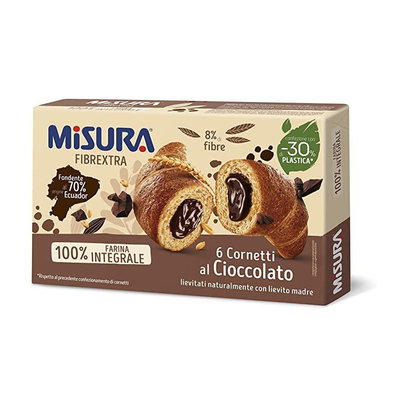 Misura Fibrextra confezione da 6 cornetti al Cioccolato lievitati naturalmente con lievito madre confezione da 308gr