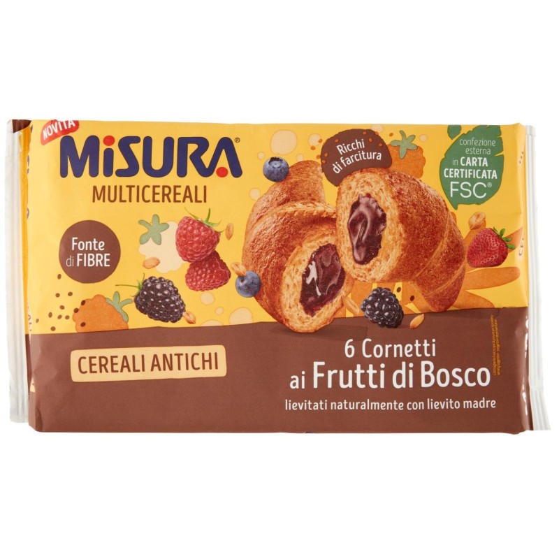 Misura Multicereali confezione da 6 cornetti ai Frutti di Bosco lievitati naturalmente con lievito madre confezione da 298gr