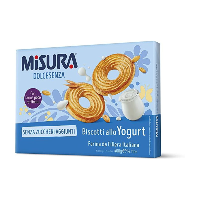 Misura Dolcesenza confezione da 12 porzioni da 4 biscotti allo  Yogurt con farina di tipo 2 da filiera confezione da 400gr