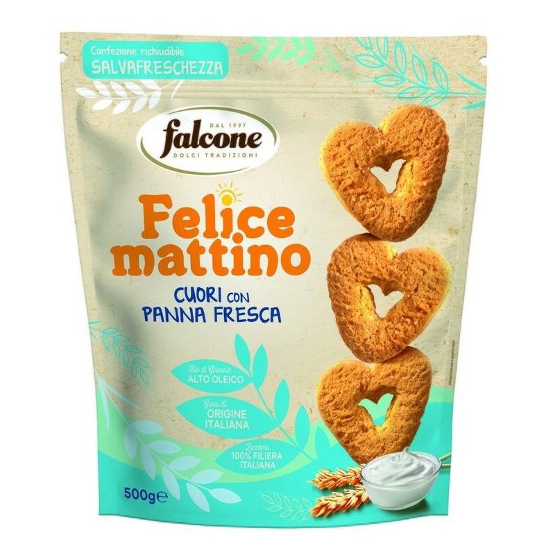 Falcone Felice Mattino Frollini Cuori con Panna Fresca Confezione Salvafreschezza gr. 500