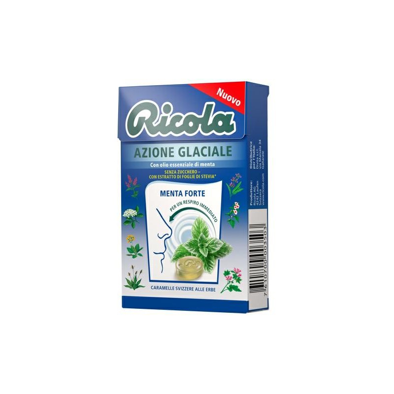 Ricola Azione Glaciale 1 Astuccio da 50 grammi Caramelle Balsamiche Senza Zucchero