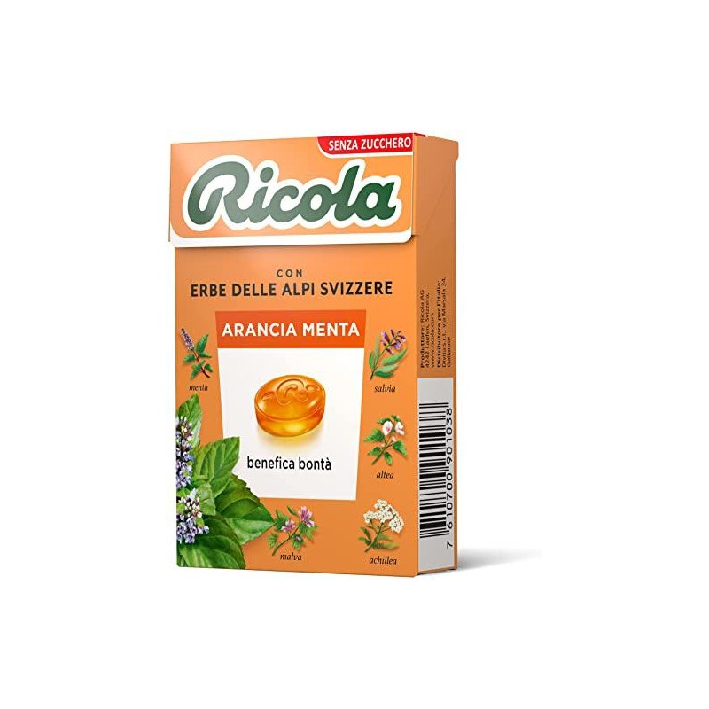 Ricola Arancia Menta 1 Astuccio da 50 grammi Caramelle Balsamiche Senza Zucchero