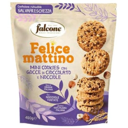 Falcone Felice Mattino Mini Cookies con Gocce di Cioccolato e Nocciole da gr 450