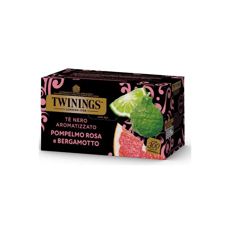 Twinings Te' Nero Aromatizzato Pompelmo Rosa e Bergamotto Confezione da 25 Filtri