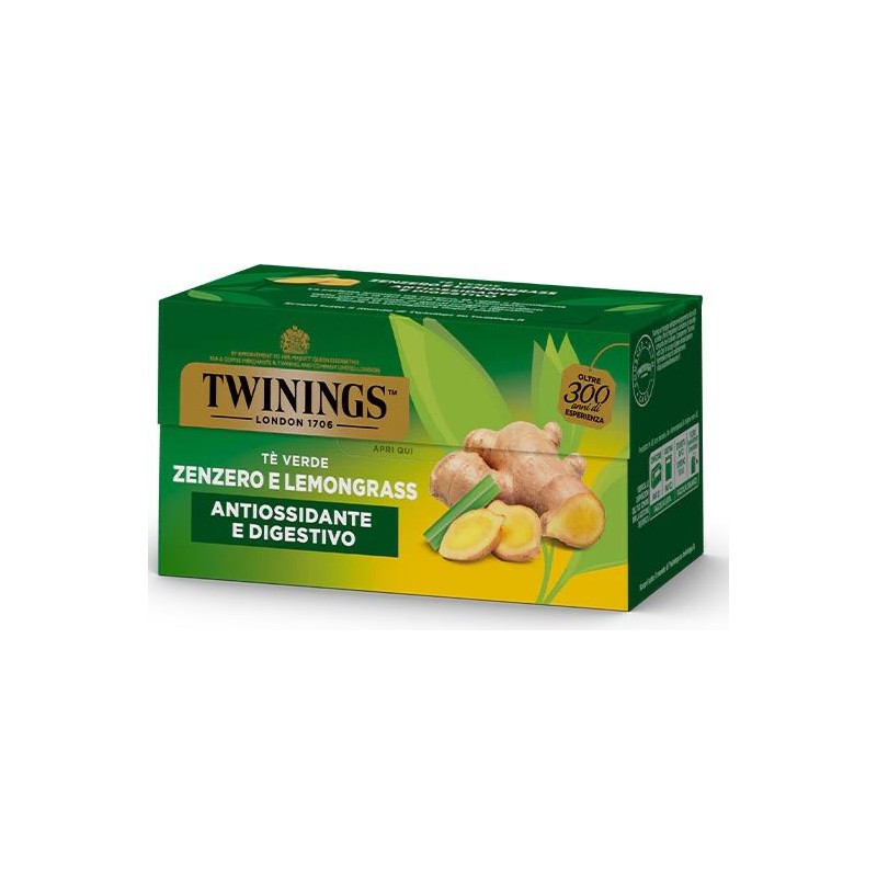 Twinings Te' Verde Aromatizzato Zenzero e Lemongrass Confezione da 25 Filtri