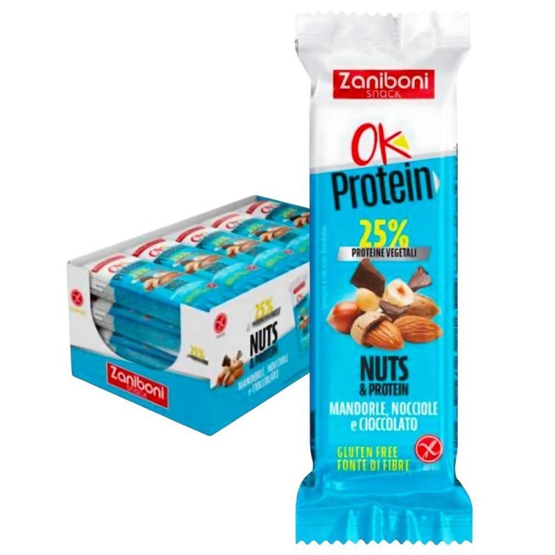 NUTS & PROTEIN Mandorle, Nocciole e Cioccolato gr.40 x20 pezzi Zaniboni