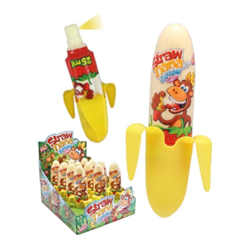 Straw Bana Spray Caramelle Liquide Gusto Fragola e Banana Espositore da 12 Spray
