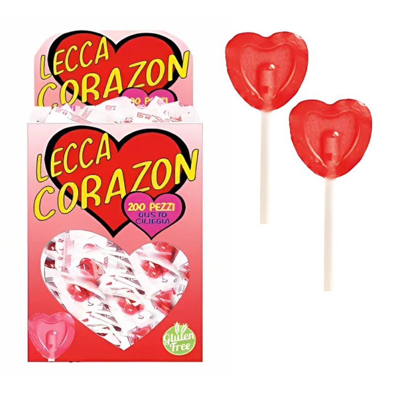 Lecca Lecca Cuore El Corazon Gusto Ciliegia Espositore da 200pz, San Valentino