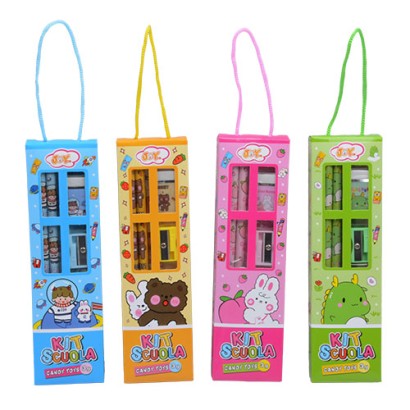 Kit Scuola Accessori Completi con Caramelle Gusto Fragola 24 Astucci