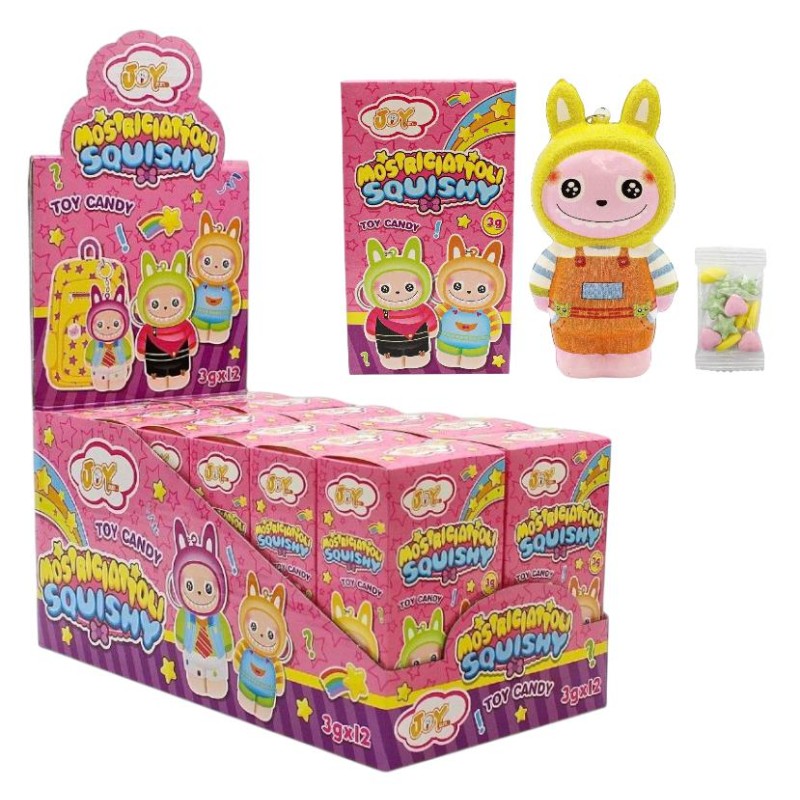 Joygum Mostriciattoli Squishi Anti Stress e Appendibili Con Caramelle 3g x12
