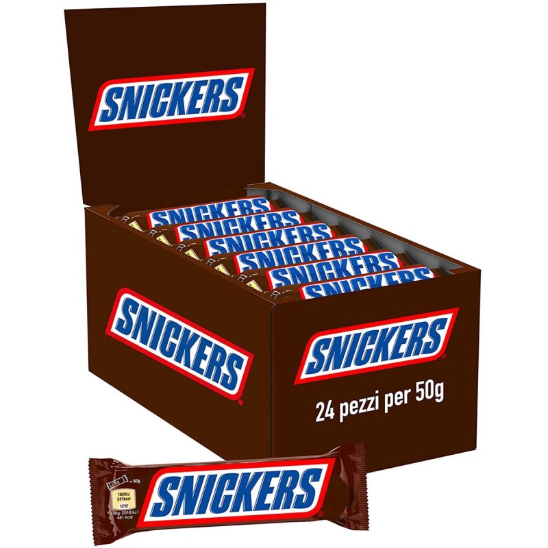 Snickers arachidi croccanti caramello e cioccolato 24 barrette da gr.50